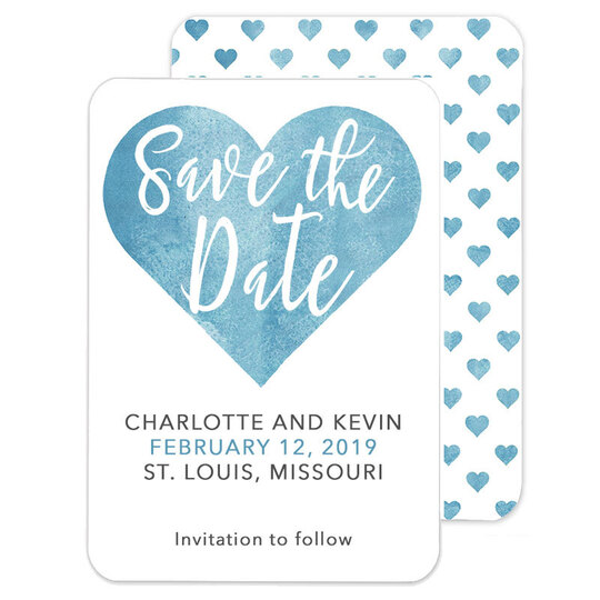 Blue Watercolor Heart Save The Date Announcements